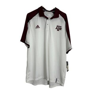 Adidas Texas A&M Texas Aggies Mens Size XL Polo Shirt White Maroon Short Sleeve
